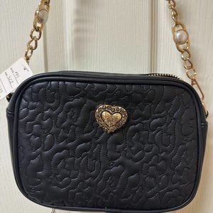 FUN, NEW Betsey Johnson Black Bag Chain with Faux Pearls